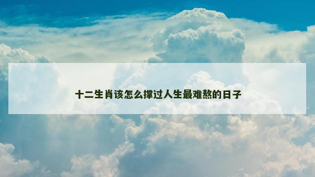十二生肖该怎么撑过人生最难熬的日子