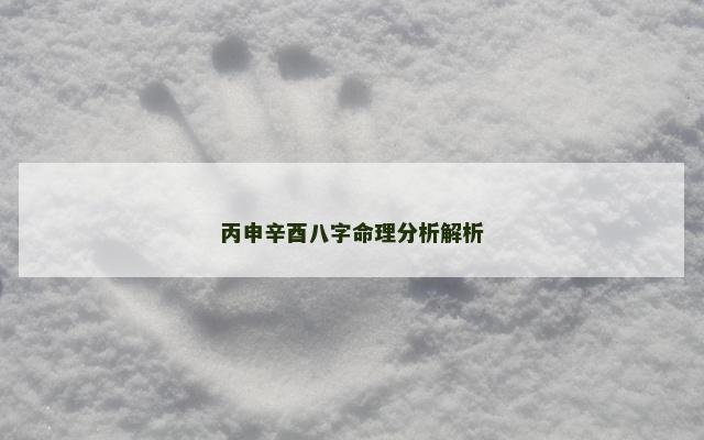 丙申辛酉八字命理分析解析