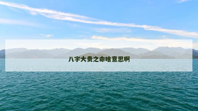 八字大贵之命啥意思啊