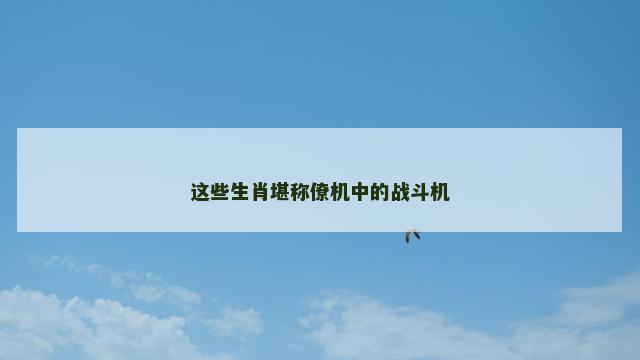 这些生肖堪称僚机中的战斗机