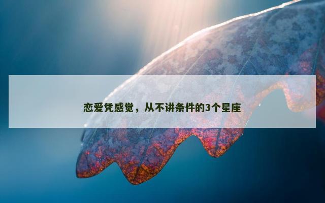 恋爱凭感觉，从不讲条件的3个星座