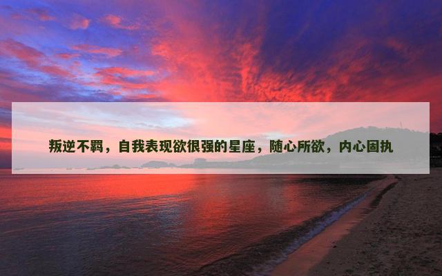 叛逆不羁，自我表现欲很强的星座，随心所欲，内心固执