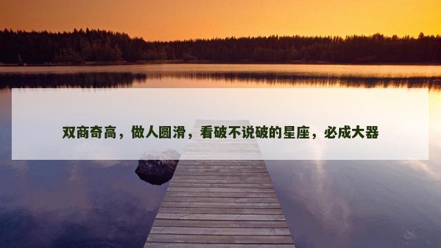 双商奇高，做人圆滑，看破不说破的星座，必成大器