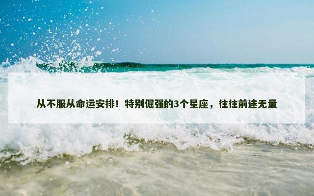 从不服从命运安排！特别倔强的3个星座，往往前途无量