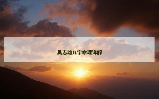 吴志雄八字命理详解