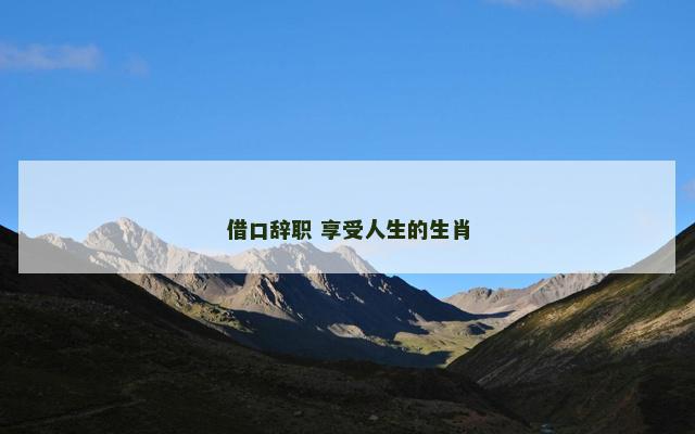 借口辞职 享受人生的生肖