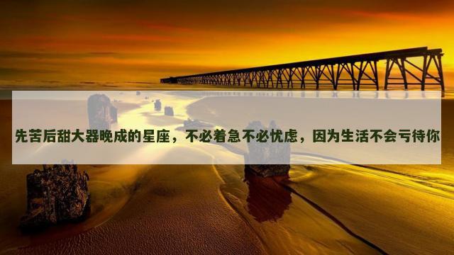 先苦后甜大器晚成的星座，不必着急不必忧虑，因为生活不会亏待你