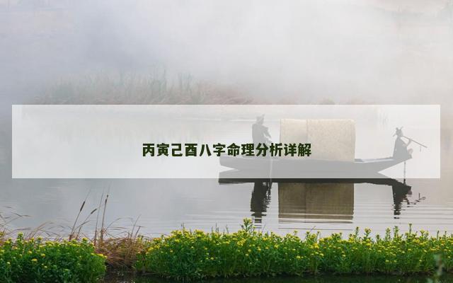 丙寅己酉八字命理分析详解