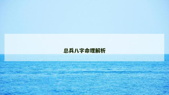 总兵八字命理解析