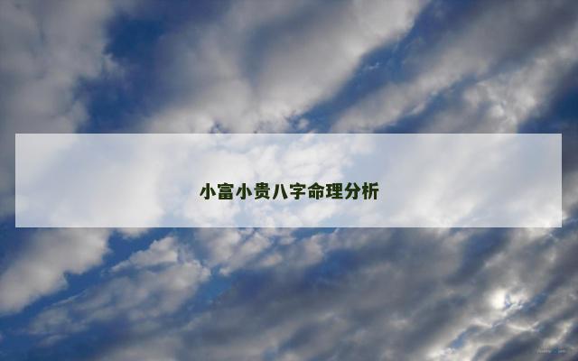 小富小贵八字命理分析