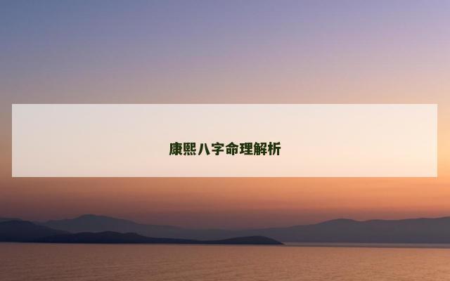 康熙八字命理解析