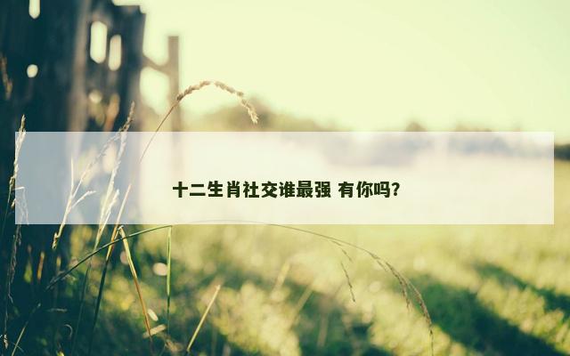 十二生肖社交谁最强 有你吗？